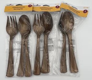 Celebrate Thanksgiving Disposable Serving Set COPPER 3 Piece Lot Of 3 Fork Spoon - Picture 1 of 2