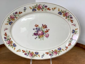 Syrakus Alt Elfenbein SHARON Oval Servierplatte Blumen 14" Goldrand - Bild 1 von 7