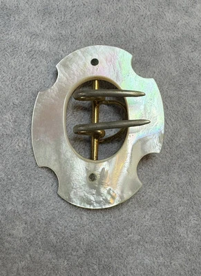 Antiguo Vintage Madreperla MOP Shell Faja Cinturón Hebilla Latón Garra Victoriano Foto 1 de 4