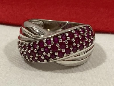 CNA 925 Thailand Sterling Silver Red CZ Stone Crossover Cocktail Ring SIZE 8 - Image 1 of 4