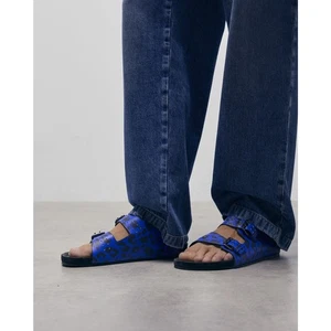 Sandalias The Kooples Unisex Cuero Azul Estampado Leopardo Talla FR 42 NUEVAS EN CAJA - Imagen 1 de 10