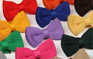 Men's Fashion Double Layer Solid Bowtie Knit Knitted Pre Tied Bow Tie Woven - Picture 1 of 20