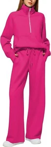 Women's 2 Piece Outfits Lounge Set Half Zip Wide Leg Set Sweatsuit Tracksuit - Picture 1 of 114