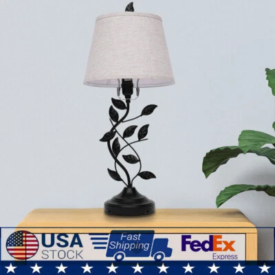Abajur de mesa vintage abajur de cabeceira abajur de mesa com USB duplo com suporte de folhas realista - Imagem 1 de 4