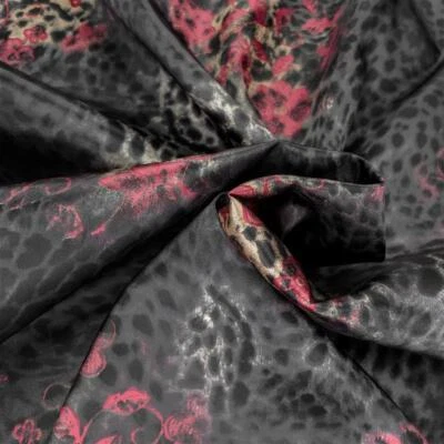 Futterstoff / Kleiderstoff Dessin Mango (Leopard, Blumen) - Meterware - Bild 1 von 2