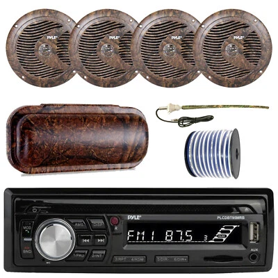 PYLEMARINE Pyle Marine Bluetooth AUX Radio + Cover, 4x 6.5'' Speakers, Antenna, 50Ft Wire