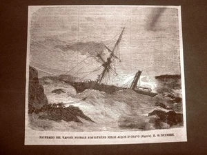 Naufragio Vapore postale Borysthène nelle acque d'Orano 15 dicembre 1865 Algeria - Foto 1 di 1