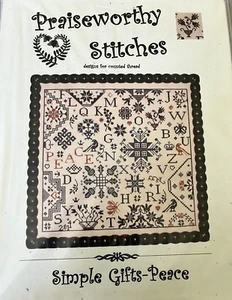 Praiseworthy Stitches SIMPLE GIFTS PEACE Cross Stitch Chart Sampler Bees Acorns - Picture 1 of 6