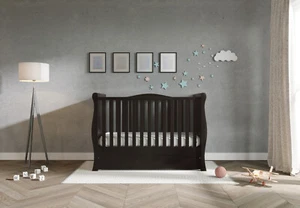 New Black Sleigh GILBERT Baby Cot Bed Drawer – optional Fibre Mattress 140x70x10 - Picture 1 of 8
