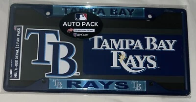 Pacote automático Tampa Bay Rays novo na caixa MLB - Inclui moldura e decalque para placa de licença - Imagem 1 de 4