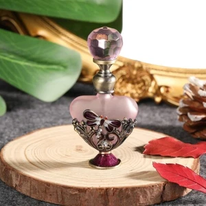 Vintage Heart Perfume Bottle Dragonfly Crystal Glass Refillable Scent Bottle 5ml - Picture 1 of 5