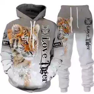 New Animal 3D Tiger Printed Hoodie + Pants Suit Cool Sportwear Tracksuit Sets - Picture 1 of 17