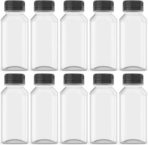 10 Pcs 8 Oz Plastic Juice Bottles Empty Clear Containers with Tamper Proof Lids - Picture 1 of 7
