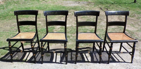 Antique Set of 4 New England Cane Seat Slatback Farmhouse Hitchcock Style Chairs Cover