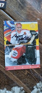 1995-96 LEAF FINLAND SIGNED AUTO CARD KARI TAKKO NORTH STARS OILERS GOALIE # 149