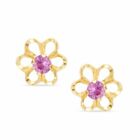 3mm Lab-created Pink Sapphire Flower Earrings In Solid 10k Yellow Gold