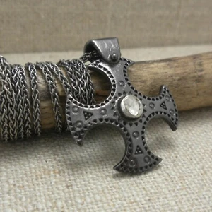 Black Rhodium Raw Diamond Celtic Shield Cross by KEITH JACK Chain Boxed Trinity - Picture 1 of 10