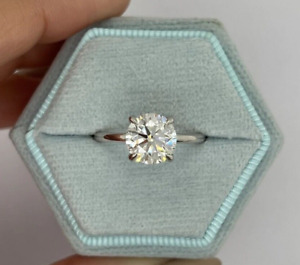 Diamond Engagement Ring Round VS1 D 3 Carat Solitaire 14K White Gold Sizes 4 - 9