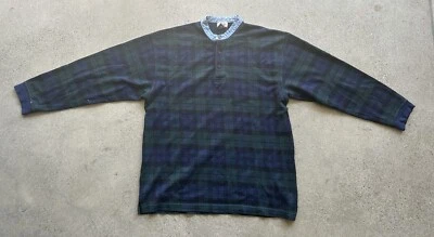 Vintage Bass Green & Blue Plaid Cotton Long-sleeve 3-Button Warm Shirt Size M - Image 1 of 4
