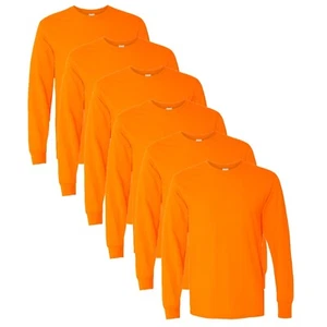 6 Pack Safety Hi Vis Long Sleeve Shirts Reflective Orange 50/50 Cotton/polyester - Picture 1 of 6