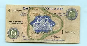 BANCONOTA DA 1 £ BANCA DI SCOZIA SCOZZESE DATATA 18 AGOSTO 1969 PREFISSO B2 - Foto 1 di 2