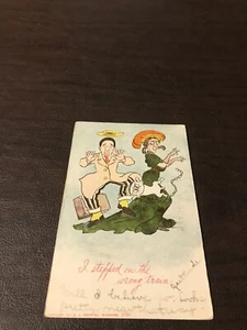 HUMOR - POSTED POSTCARD - I STEPPED ON THE WRONG TRAIN........SLOT 166 - Picture 1 of 2