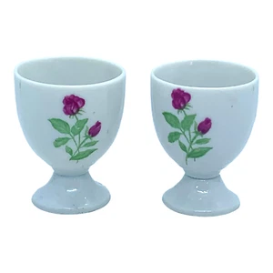 2 Vintage Egg Cups Hand Painted Pink Roses Made in Japan Easter Spring - Picture 1 of 7