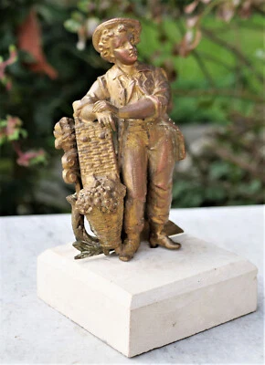 Belle sculpture régule doré - Personnage vendange vendangeur XIX ième - Photo 1/4