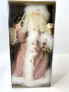 1980’s Roman Inc 17" Pink Lace Santa Figure Holding sack of Toys & Pearls - Picture 1 of 9