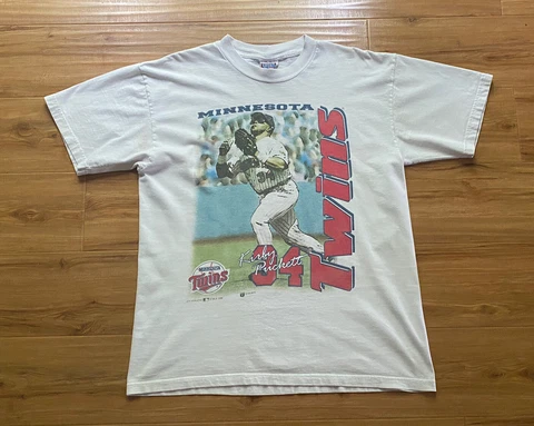 Vintage 90s Kirby Puckett Minnesota Twins White T-Shirt Men's Size Large 1996 Cover