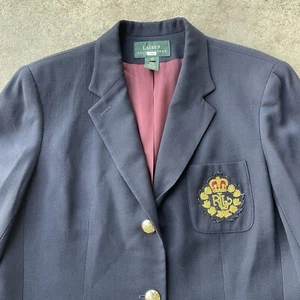 Vtg Polo Ralph Lauren Women's Blazer Wool USA Made Size 12 Blue Preppy Designer - Picture 1 of 17