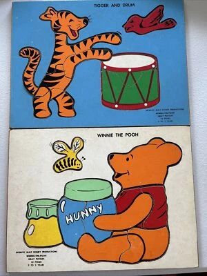 Lote de rompecabezas de madera Winnie The Pooh & Tigger (2) arte de pared vintage 1965 Disney Foto 1 de 4
