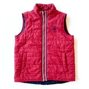 United Colors of Benetton Boys Quilted Puffer Vest Size 7-8 (M) Red Full Zip - Picture 1 of 9