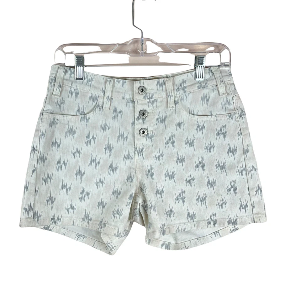 LEVI'S Mujer Talla 27 Azul Blanco Estampado Alto Botón Mosca Denim Vaqueros Shorts Foto 1 de 4