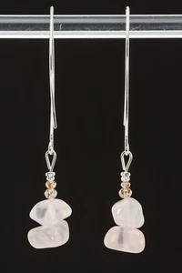 Rose Quartz Prayer Carin Crystal Dangle Earrings Hand Crafted  - Picture 1 of 4