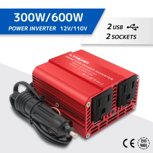 300W 600W Power Inverter Car Converter DC 12V to AC 110V 120V USB Laptop RV - Picture 1 of 10