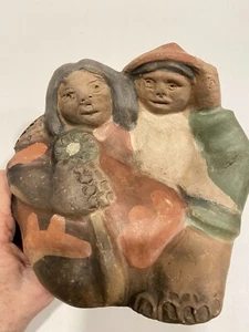 Fernando Alfaro Chile Folk Art Pottery Red Clay Primitive Man Woman Couple - Picture 1 of 8