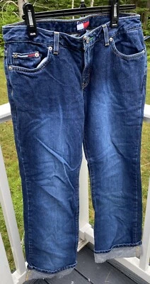 Vintage 2001 Tommy Hilfiger Jeans Logo Roll Cuff Junior sz 9 32/31 - Image 1 of 4