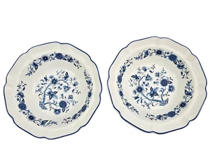 Hankook Seine White w/ Blue Floral Scalloped Rim Soup Salad Bowls – Set of 2 - Picture 1 of 17