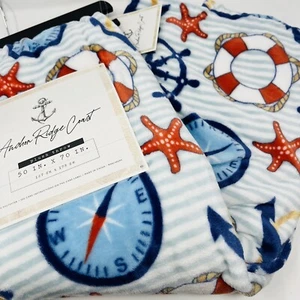 Anchor Ridge Coast Soft Plush Throw Blanket 50”x70” Beach Boat Shells Ocean NEW - Picture 1 of 5