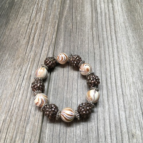 OFF WHITE Bracciale Perline Elastico Autunno Autunno Acrilico Multicolore Marroni Bianchi