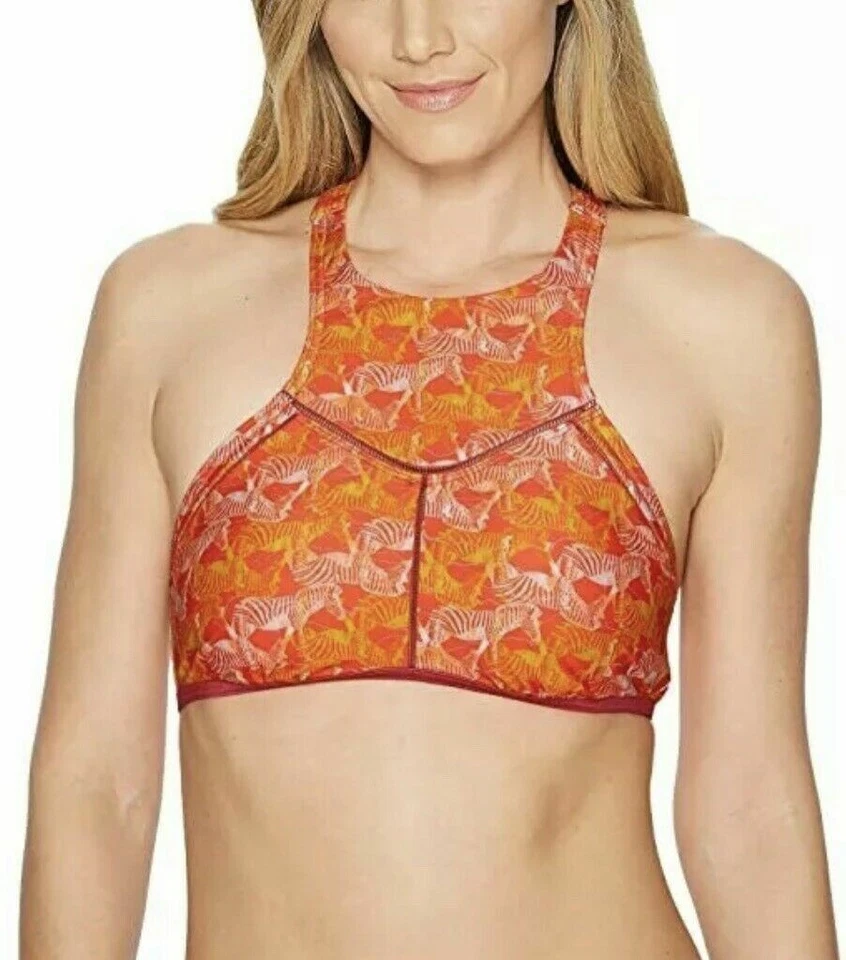 prAna Azra High Neck Bikini Top Women's Size M Carmine Pink Safari