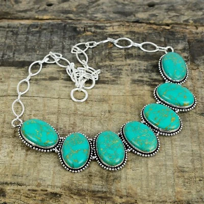 Green Copper Turquoise Handmade 925 Sterling Silver Necklace For Christmas Gifts - Image 1 of 4