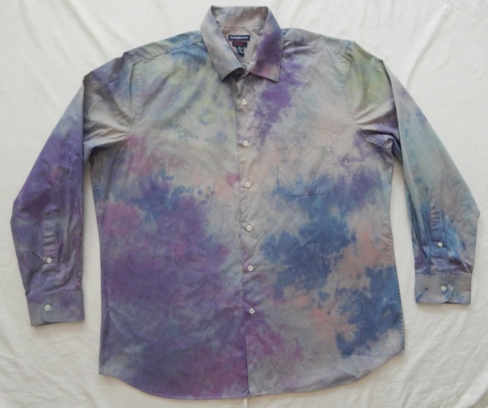 Camisa Tie Dye Gris Púrpura Azul Manga Larga Abotonada - XL Para Hombre Hecha a Mano Foto 1 de 4