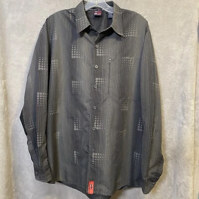 Vintage 90s bugle boy Charcoal Striped button up shirt grunge skater Large - Image 1 of 4