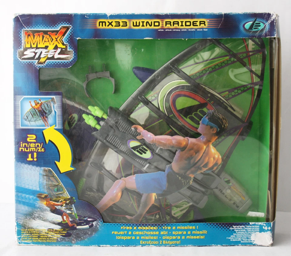 Mattel 2001 Max Steel MX33 Wind Raider Surfboard Hang Glider Action Playset