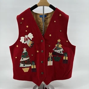 Karen Scott Sport 100% Cotton Christmas Holiday Vest Sz XL Trees Granny Teacher - Bild 1 von 15