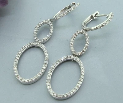 1.5 ctw Diamonds Round Brilliant Cut 10k White SILVER Dangle Drop Earrings - Image 1 of 4