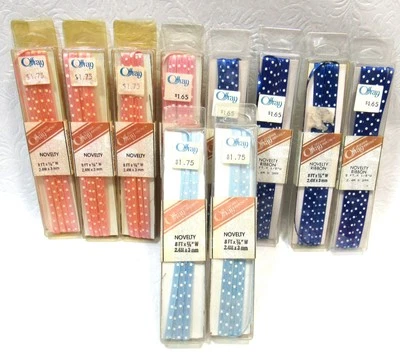 Vintage Offray Polka Dot Ribbon Lot of 10 Pink, Blue Mist, Royal Blue 1/8" New - Image 1 of 4