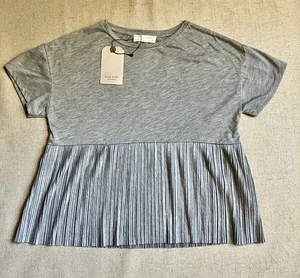 Zara Kids 13/14 Gray Babydoll Cropped Pleated Short sleeve Back To School - Picture 1 of 6